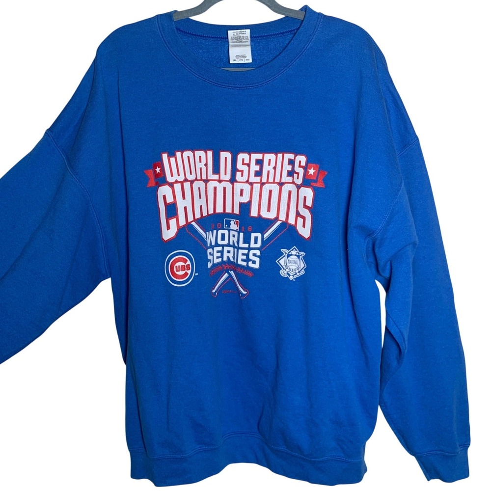 Gildan Chicago Cubs Sweatshirt Unisex 2XL Blue Excellent 2016 World Series Champ
